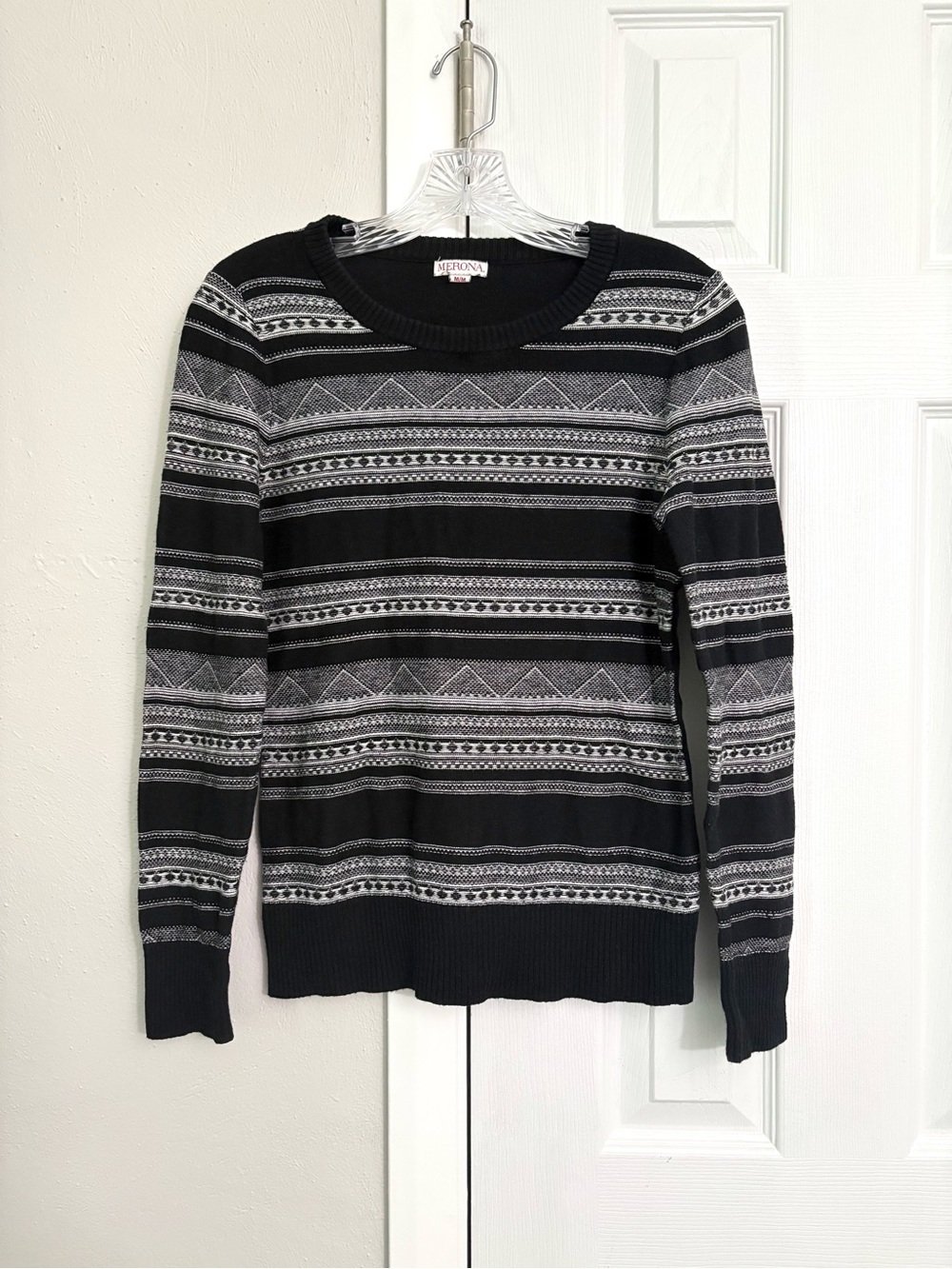 Black and White Patterned Crewneck Sweater